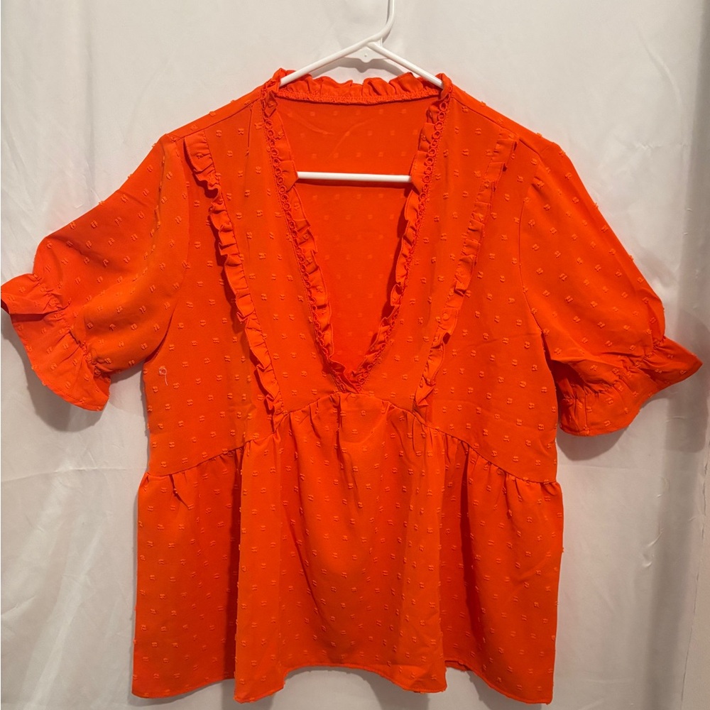 SHEIN Vibrant Orange Ruffled Blouse